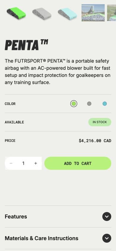 PENTA on a phone: color selection, availability, price, quantity and Add to cart